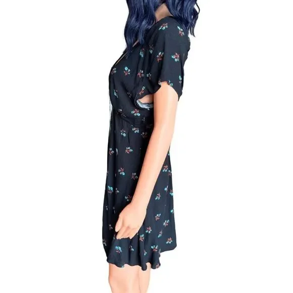NWT Free People Everyone's Favorite Mini Dress S Black Floral Tie Front Boho - Picture 6 of 8